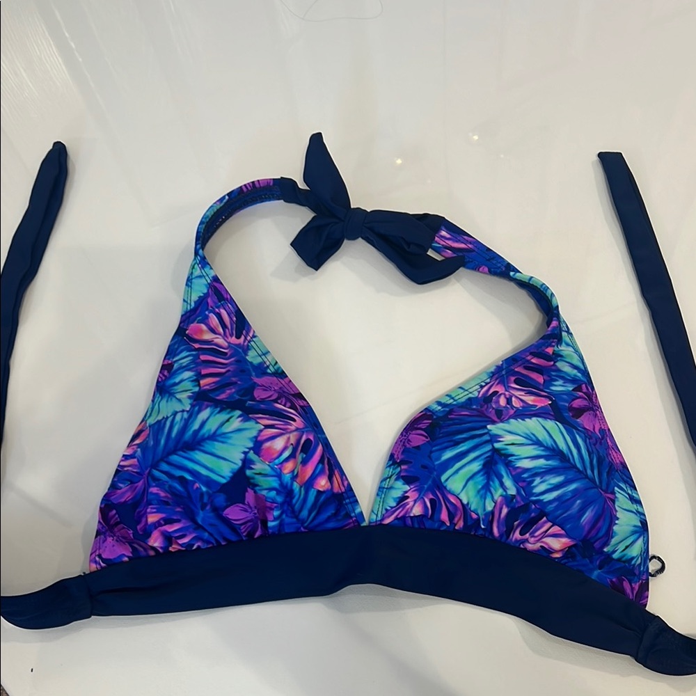 Tropical Leaf Print Bikini Top